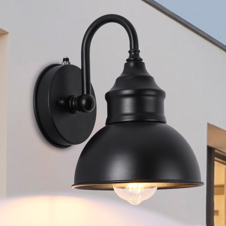 Modern Minimalist Outdoor Waterproof Round Curved Pole Iron Shade 1-Light Wall Sconce Lamp For Garden | Bowlift