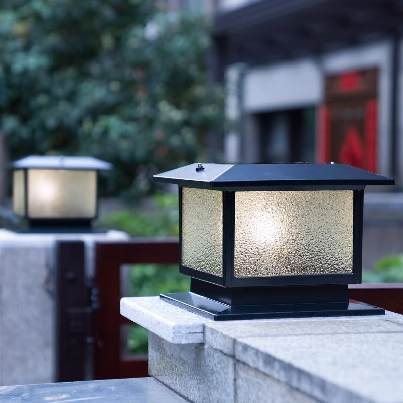 Modern Minimalist Solar Waterproof Rectangular Diamond Stripe Glass Shade Aluminum Frame LED Post Head Light For Garden | Bowlift