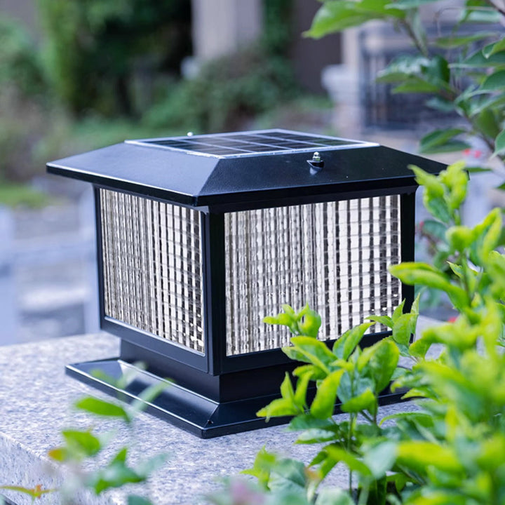 Modern Minimalist Solar Waterproof Rectangular Diamond Stripe Glass Shade Aluminum Frame LED Post Head Light For Garden | Bowlift