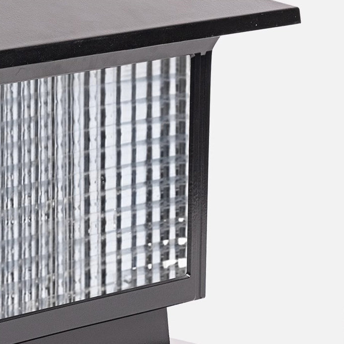Modern Minimalist Solar Waterproof Rectangular Diamond Stripe Glass Shade Aluminum Frame LED Post Head Light For Garden | Bowlift