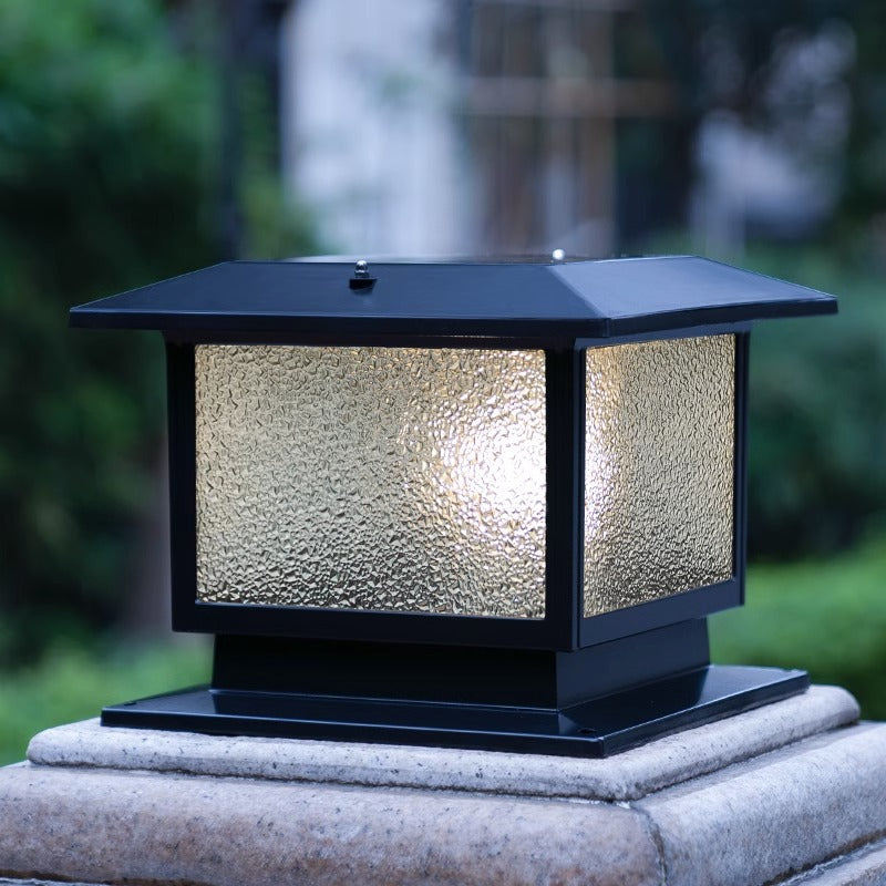 Modern Minimalist Solar Waterproof Rectangular Diamond Stripe Glass Shade Aluminum Frame LED Post Head Light For Garden | Bowlift