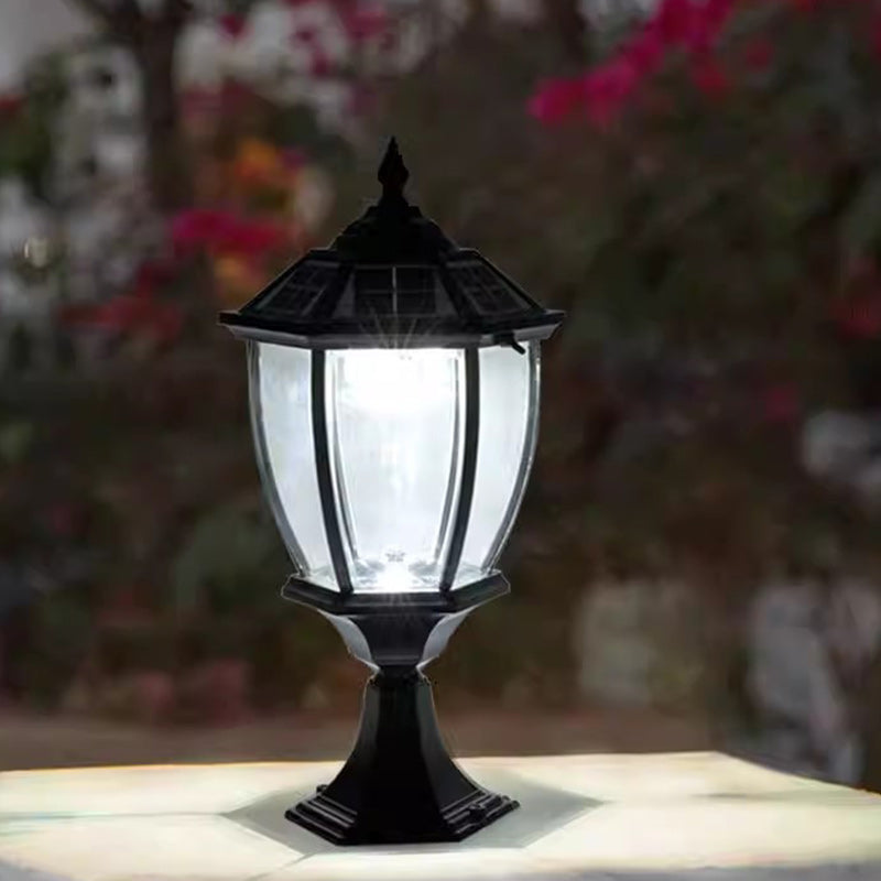 Contemporary Retro Hexagon Aluminum Glass LED Solar Post Head Landscape Light For Garden | Bowlift
