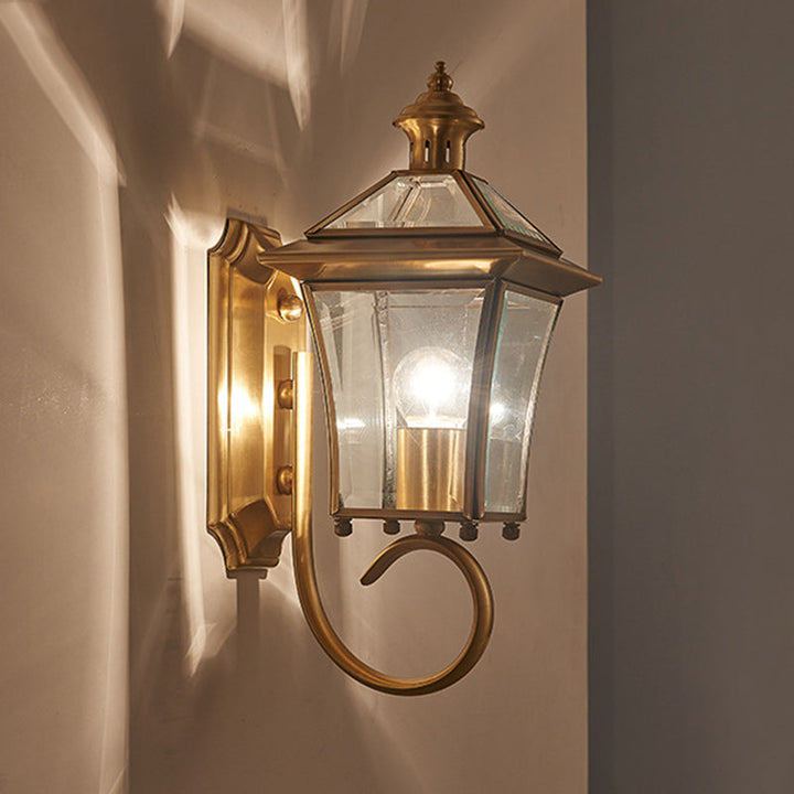 Traditional European Trapezoid Copper Glass 1-Light Wall Sconce Lamp For Garden | Bowlift