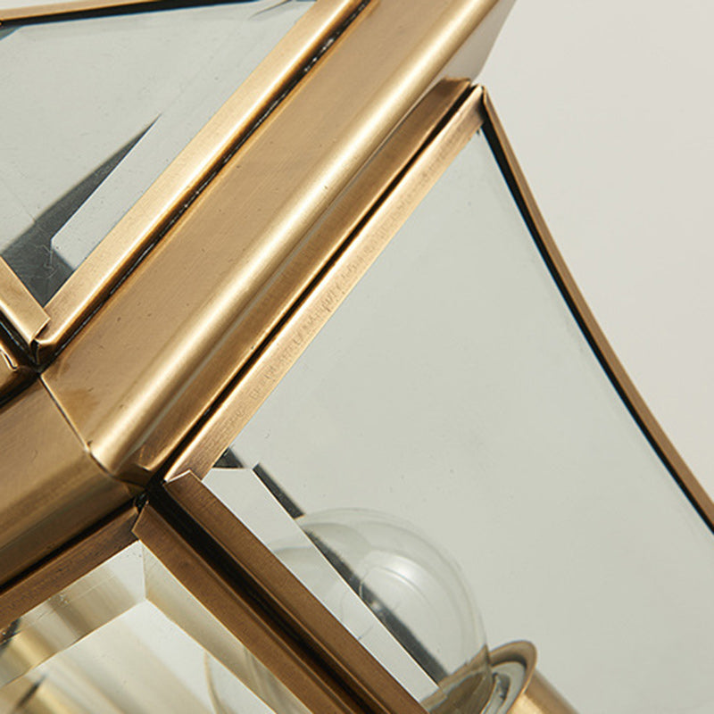 Traditional European Trapezoid Copper Glass 1-Light Wall Sconce Lamp For Garden | Bowlift