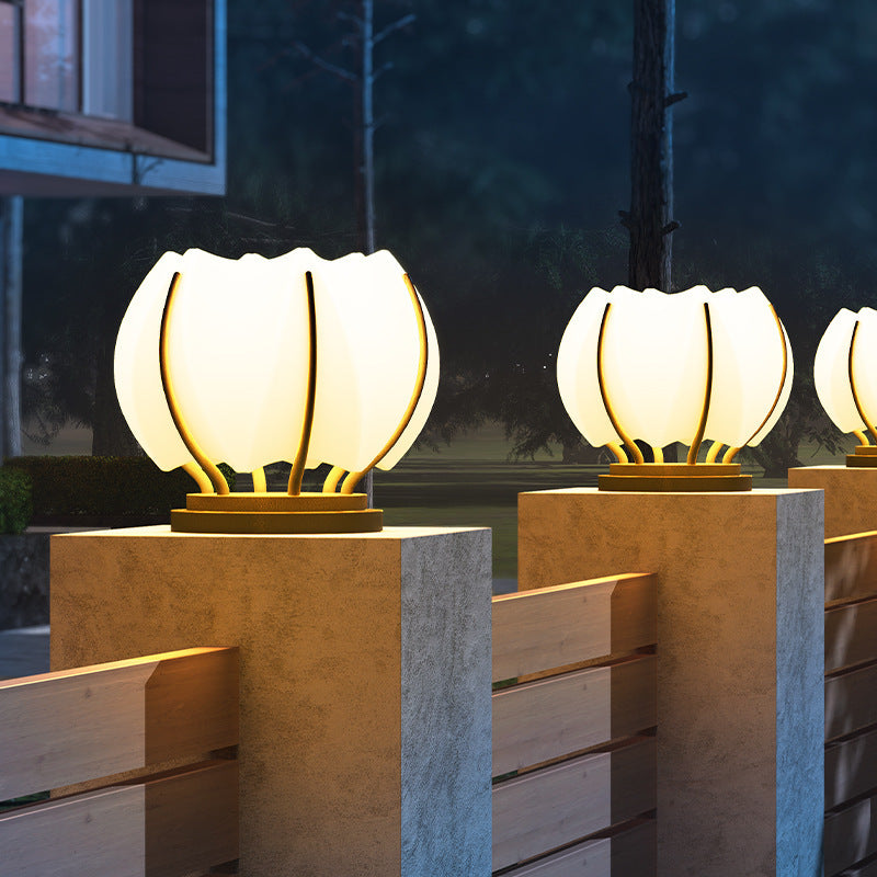 Contemporary Creative Flower Iron Plastic LED Post Head Light For Garden | Bowlift