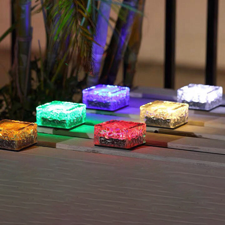 Modern Minimalist Solar Waterproof ABS Clear Glass Ice Cube Brick LED Outdoor Landscape Light For Garden | Bowlift