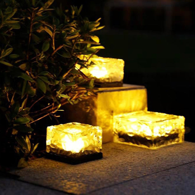 Modern Minimalist Solar Waterproof ABS Clear Glass Ice Cube Brick LED Outdoor Landscape Light For Garden | Bowlift