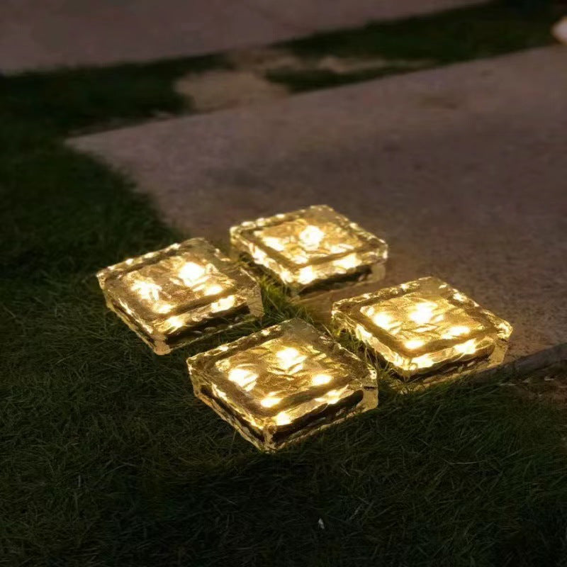Modern Minimalist Solar Waterproof ABS Clear Glass Ice Cube Brick LED Outdoor Landscape Light For Garden | Bowlift