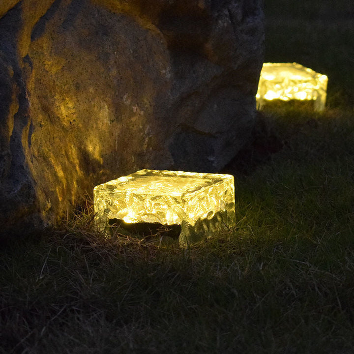 Modern Minimalist Solar Waterproof ABS Clear Glass Ice Cube Brick LED Outdoor Landscape Light For Garden | Bowlift