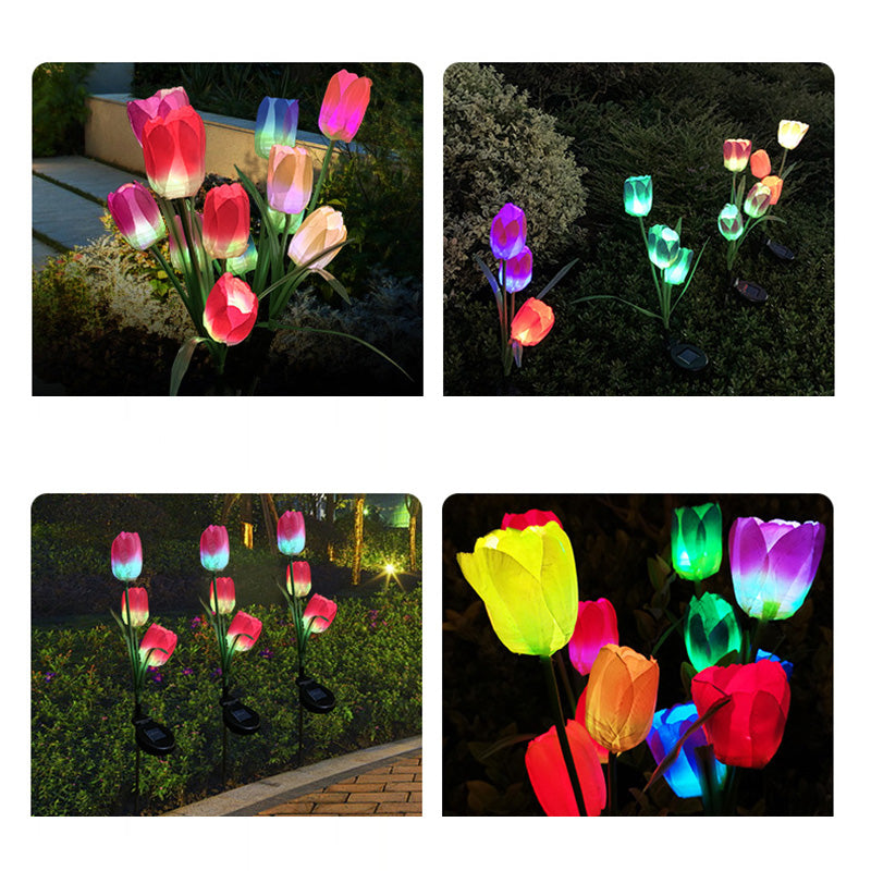 Contemporary Creative Solar Waterproof Faux Tulip Stainless Steel ABS Fabric LED Ground Plug Lawn Landscape Lamp For Outdoor Patio | Bowlift