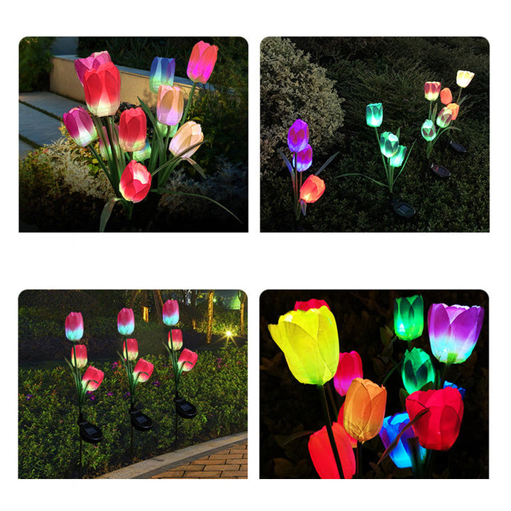 Contemporary Creative Solar Waterproof Faux Tulip Stainless Steel ABS Fabric LED Ground Plug Lawn Landscape Lamp For Outdoor Patio | Bowlift
