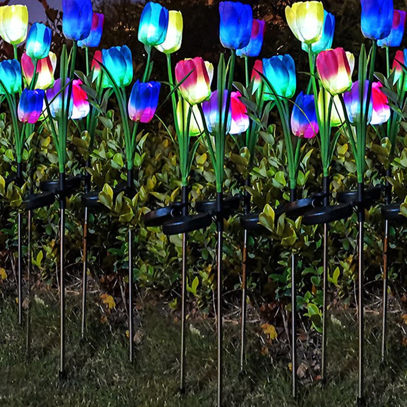 Contemporary Creative Solar Waterproof Faux Tulip Stainless Steel ABS Fabric LED Ground Plug Lawn Landscape Lamp For Outdoor Patio | Bowlift