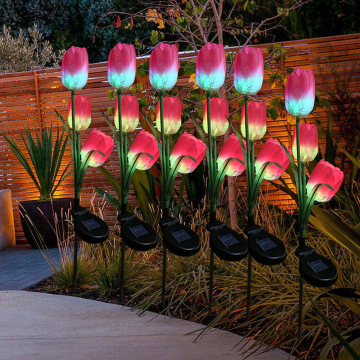 Contemporary Creative Solar Waterproof Faux Tulip Stainless Steel ABS Fabric LED Ground Plug Lawn Landscape Lamp For Outdoor Patio | Bowlift