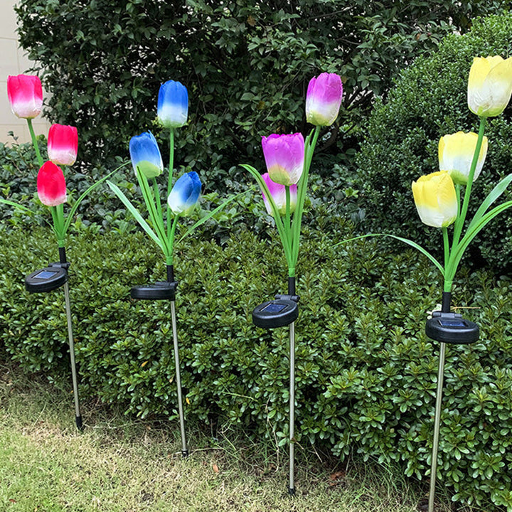 Contemporary Creative Solar Waterproof Faux Tulip Stainless Steel ABS Fabric LED Ground Plug Lawn Landscape Lamp For Outdoor Patio | Bowlift