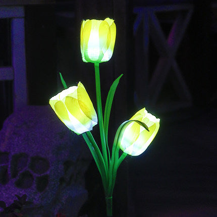 Contemporary Creative Solar Waterproof Faux Tulip Stainless Steel ABS Fabric LED Ground Plug Lawn Landscape Lamp For Outdoor Patio | Bowlift