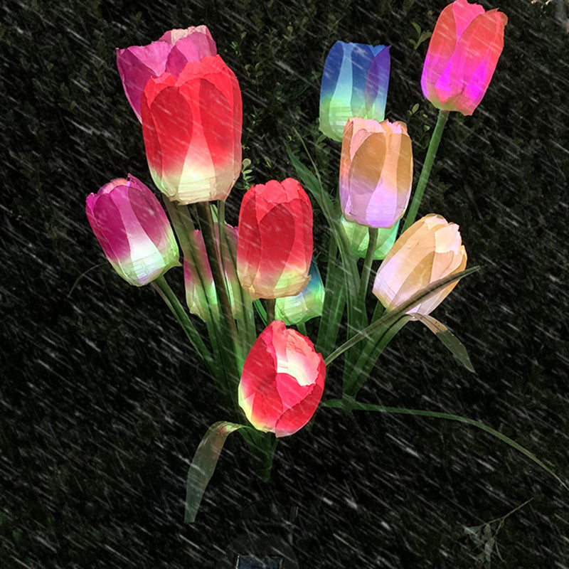 Contemporary Creative Solar Waterproof Faux Tulip Stainless Steel ABS Fabric LED Ground Plug Lawn Landscape Lamp For Outdoor Patio | Bowlift