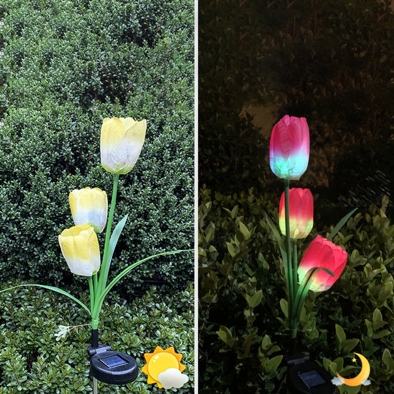 Contemporary Creative Solar Waterproof Faux Tulip Stainless Steel ABS Fabric LED Ground Plug Lawn Landscape Lamp For Outdoor Patio | Bowlift