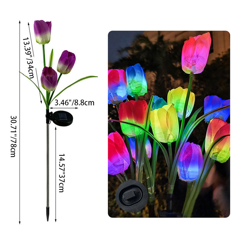 Contemporary Creative Solar Waterproof Faux Tulip Stainless Steel ABS Fabric LED Ground Plug Lawn Landscape Lamp For Outdoor Patio | Bowlift