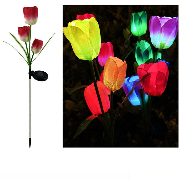 Contemporary Creative Solar Waterproof Faux Tulip Stainless Steel ABS Fabric LED Ground Plug Lawn Landscape Lamp For Outdoor Patio | Bowlift