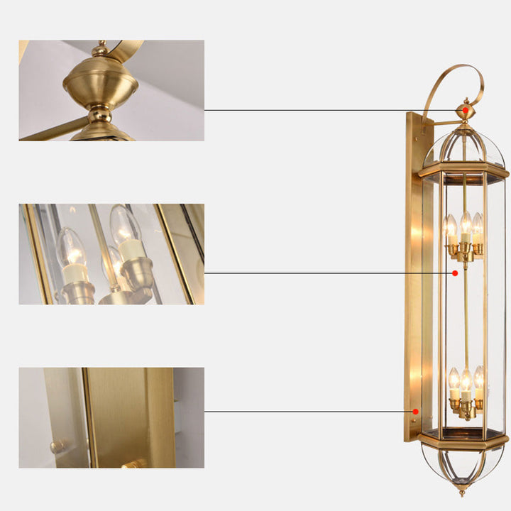 Modern Luxury Waterproof Cylinder Rectangle Half Round Copper Glass 1/3/6 Light Wall Sconce Lamp For Garden | Bowlift
