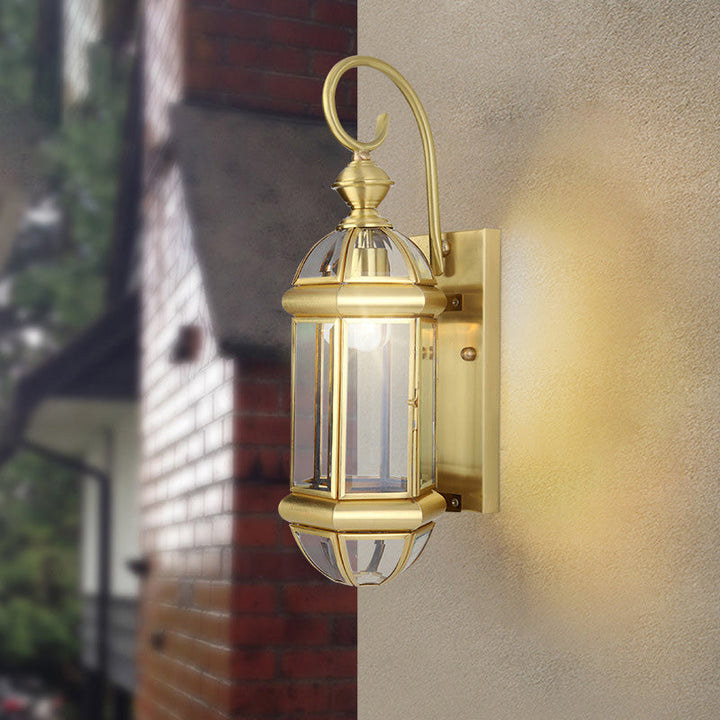 Modern Luxury Waterproof Cylinder Rectangle Half Round Copper Glass 1/3/6 Light Wall Sconce Lamp For Garden | Bowlift