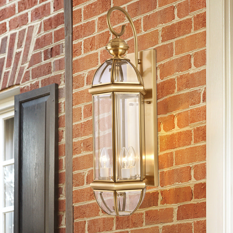 Modern Luxury Waterproof Cylinder Rectangle Half Round Copper Glass 1/3/6 Light Wall Sconce Lamp For Garden | Bowlift
