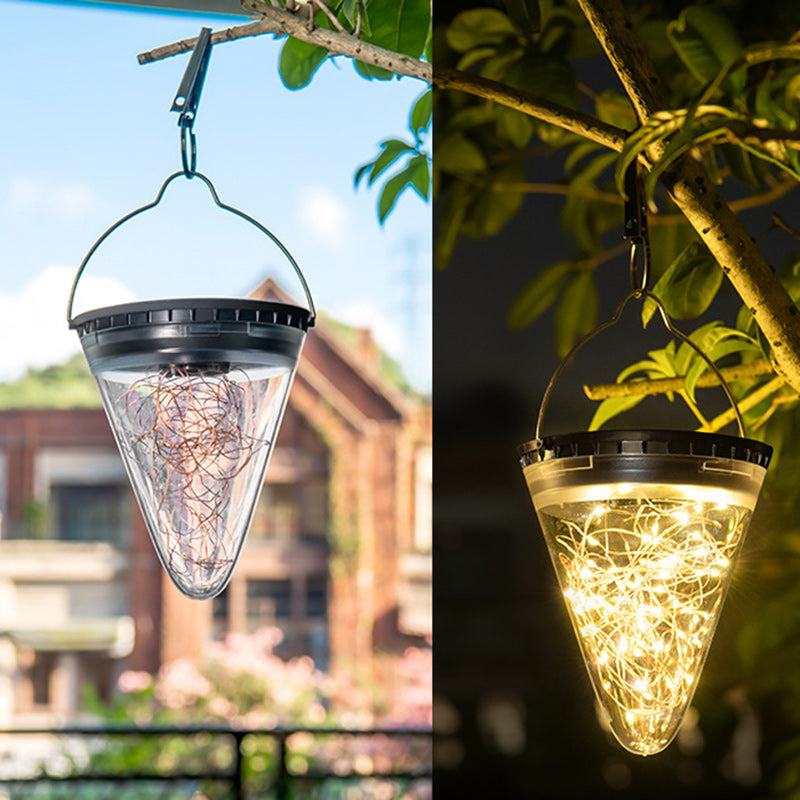 Modern Minimalist Solar Waterproof Cone Filigree PC ABS LED Pendant Light For Garden | Bowlift