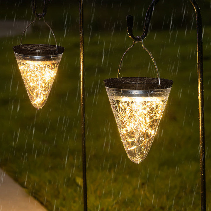 Modern Minimalist Solar Waterproof Cone Filigree PC ABS LED Pendant Light For Garden | Bowlift
