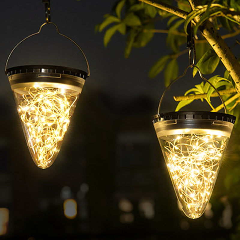 Modern Minimalist Solar Waterproof Cone Filigree PC ABS LED Pendant Light For Garden | Bowlift