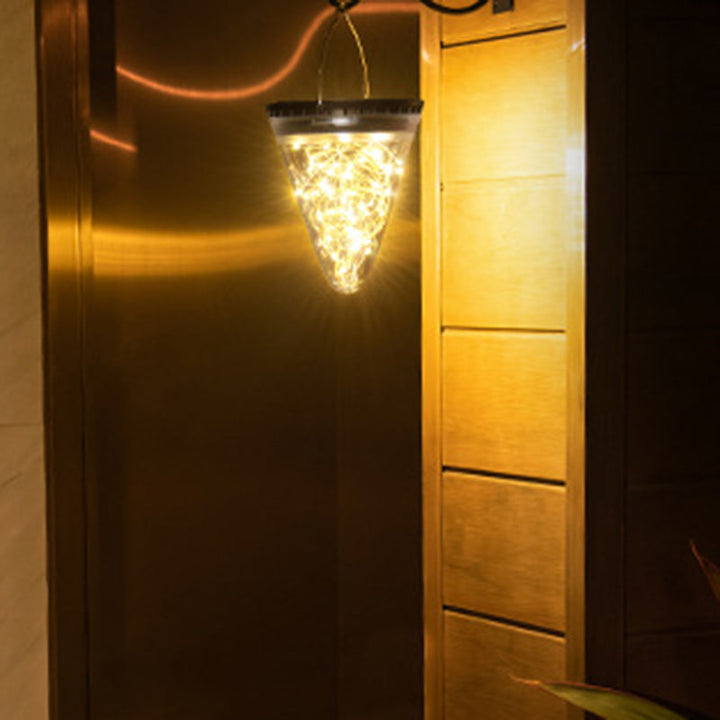 Modern Minimalist Solar Waterproof Cone Filigree PC ABS LED Pendant Light For Garden | Bowlift