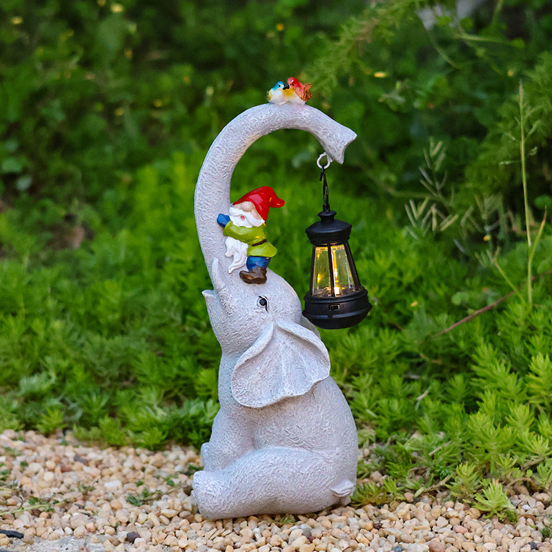 Contemporary Creative Solar Waterproof Elephant Genie Bird Resin LED Outdoor Landscape Light For Garden | Bowlift