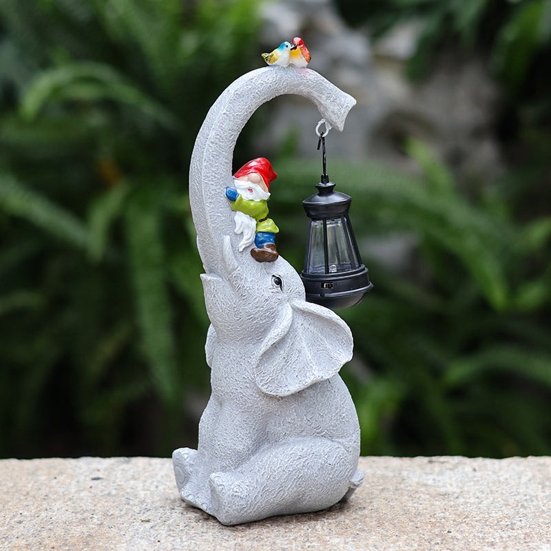 Contemporary Creative Solar Waterproof Elephant Genie Bird Resin LED Outdoor Landscape Light For Garden | Bowlift
