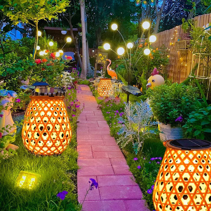 Traditional Chinese Solar Waterproof Oval Round Hollow Mesh ABS LED Outdoor Landscape Light For Garden | Bowlift