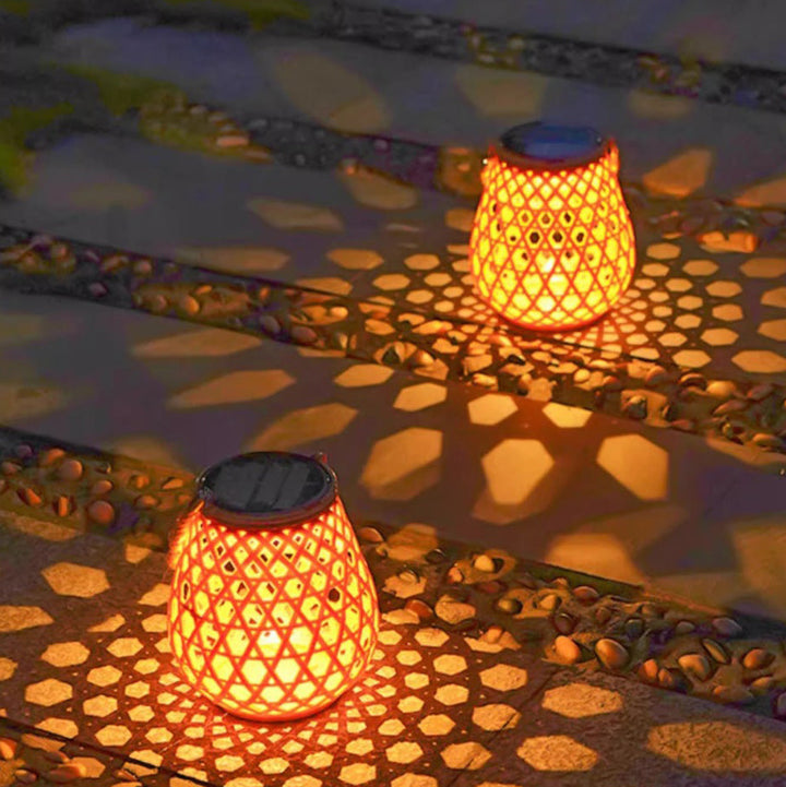 Traditional Chinese Solar Waterproof Oval Round Hollow Mesh ABS LED Outdoor Landscape Light For Garden | Bowlift