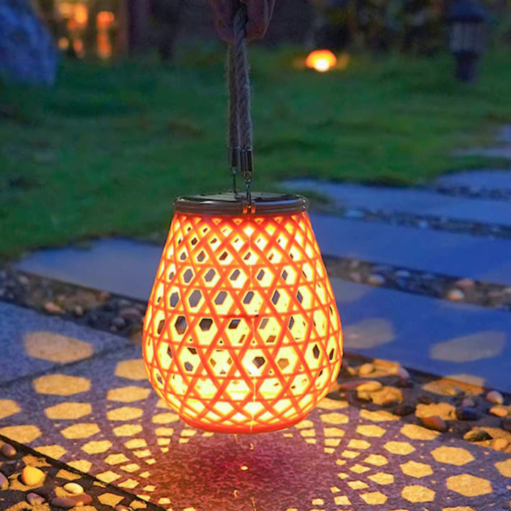 Traditional Chinese Solar Waterproof Oval Round Hollow Mesh ABS LED Outdoor Landscape Light For Garden | Bowlift