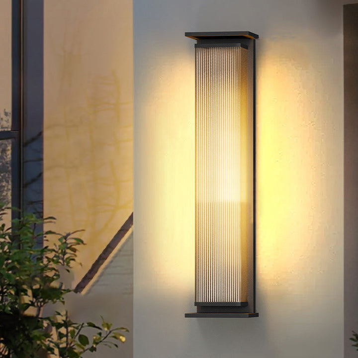 Modern Minimalist Solar Waterproof Rectangle Stripe Stainless Steel PC LED Outdoor Wall Sconce Lamp For Garden | Bowlift