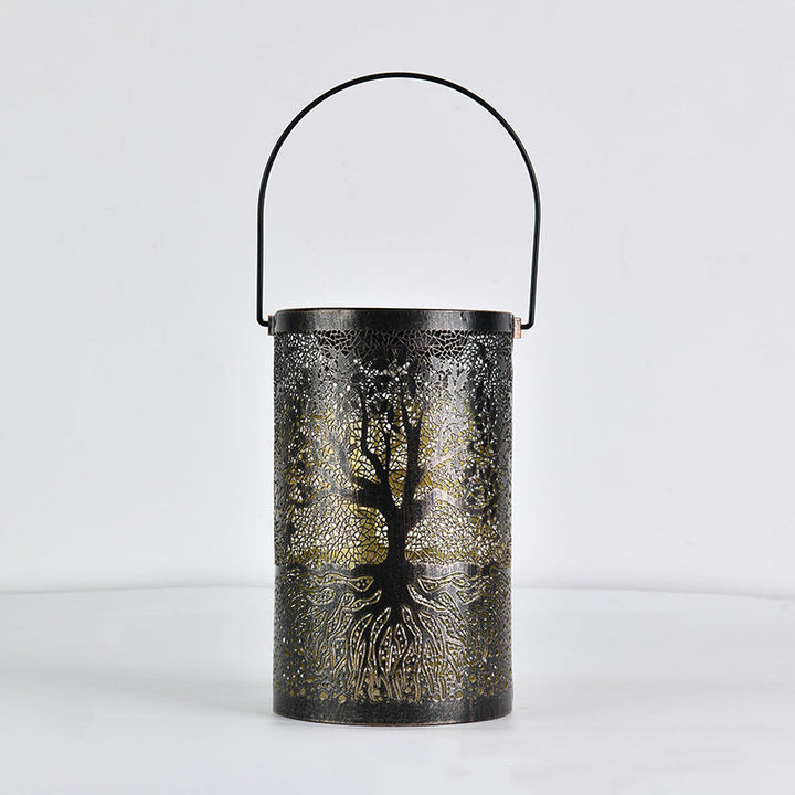 Traditional Vintage Solar Waterproof Cylinder Skeleton Tree Iron LED Outdoor Light For Garden | Bowlift