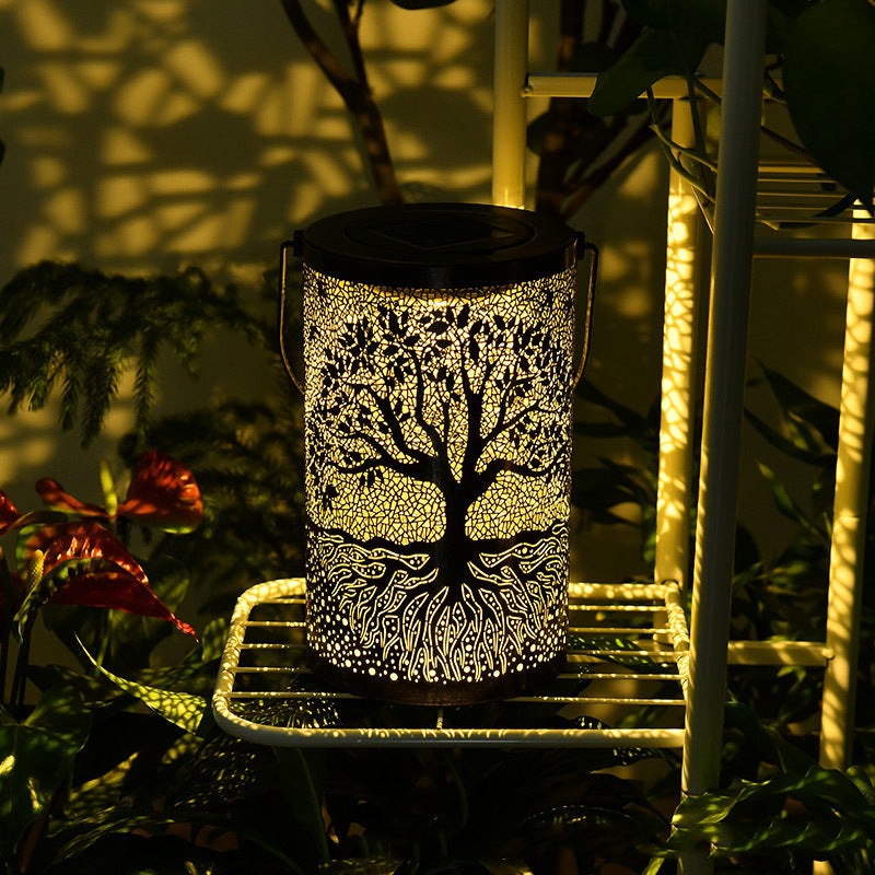 Traditional Vintage Solar Waterproof Cylinder Skeleton Tree Iron LED Outdoor Light For Garden | Bowlift