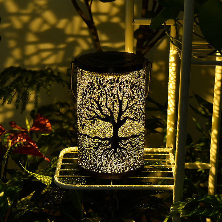 Traditional Vintage Solar Waterproof Cylinder Skeleton Tree Iron LED Outdoor Light For Garden | Bowlift