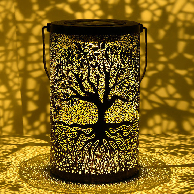 Traditional Vintage Solar Waterproof Cylinder Skeleton Tree Iron LED Outdoor Light For Garden | Bowlift