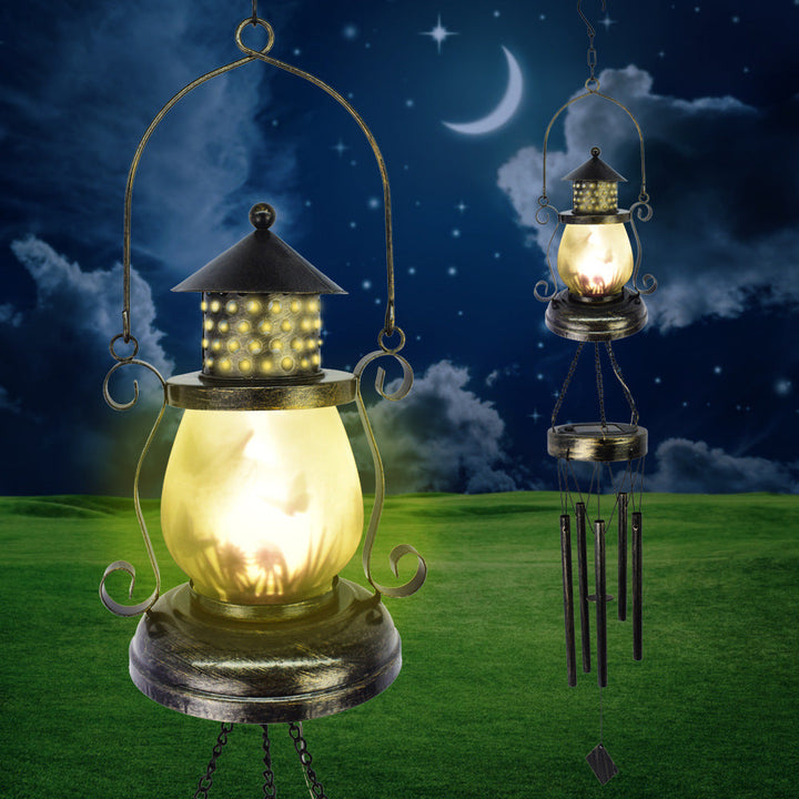 Contemporary Scandinavian Solar Waterproof Oval Disc Triangle Wind Chime Iron Glass Plastic LED Outdoor Light For Outdoor Patio | Bowlift