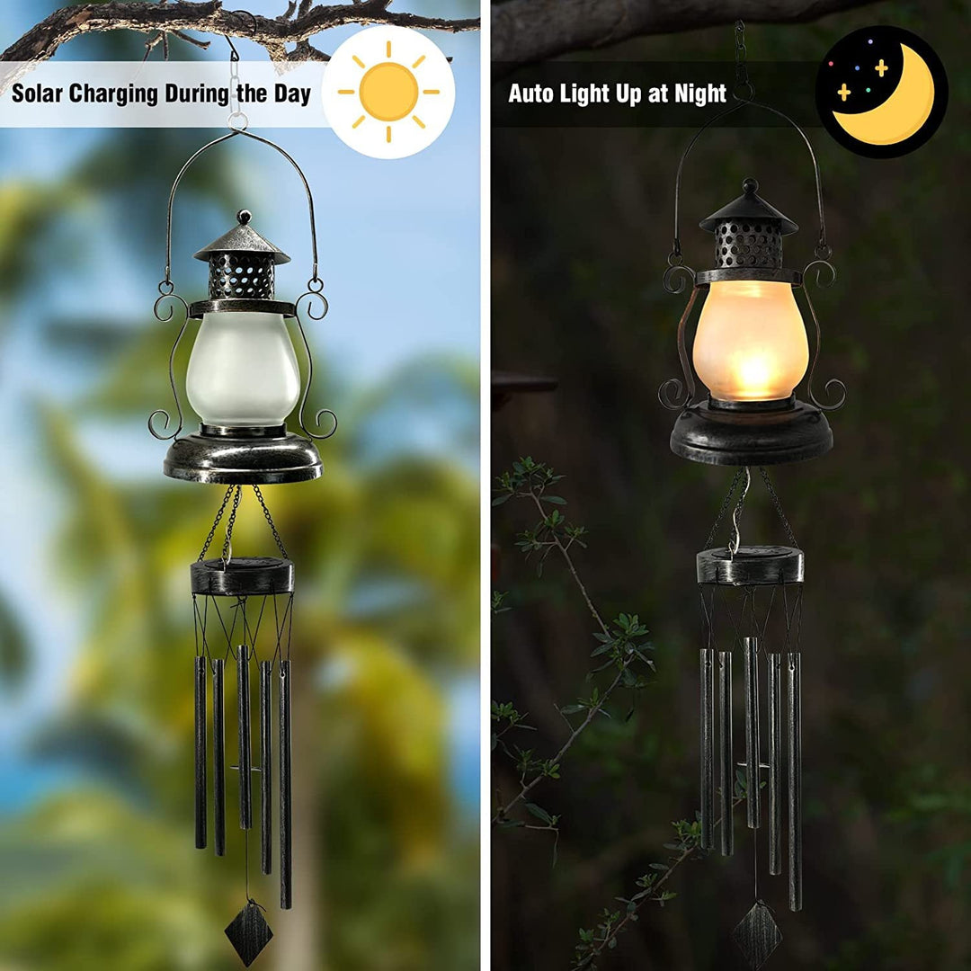 Contemporary Scandinavian Solar Waterproof Oval Disc Triangle Wind Chime Iron Glass Plastic LED Outdoor Light For Outdoor Patio | Bowlift