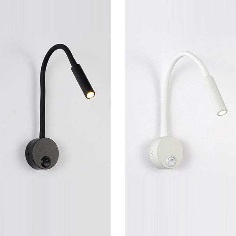 BowLift | Modern Minimalist Iron Round Flexible Bend Tube LED Reading Lamp Wall Sconce Lamp for Bedroom