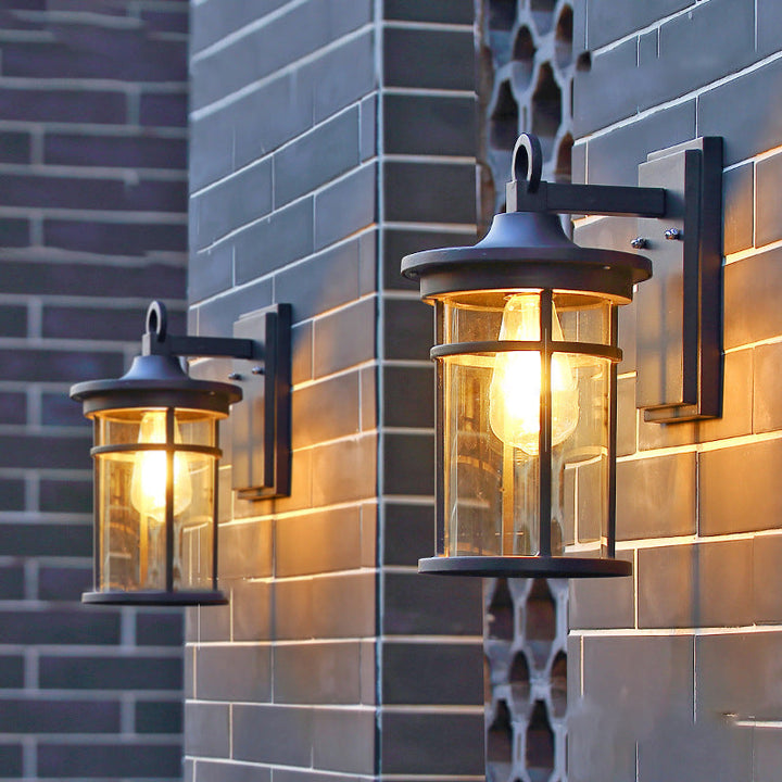 Contemporary Industrial Cylinder Aluminum Glass Shade 1-Light Waterproof Wall Sconce Lamp For Outdoor Patio | Bowlift