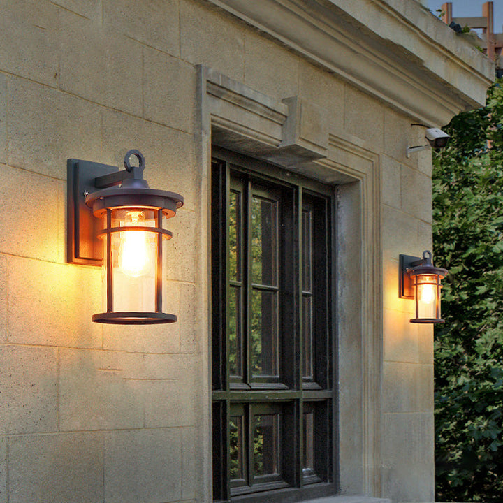 Contemporary Industrial Cylinder Aluminum Glass Shade 1-Light Waterproof Wall Sconce Lamp For Outdoor Patio | Bowlift