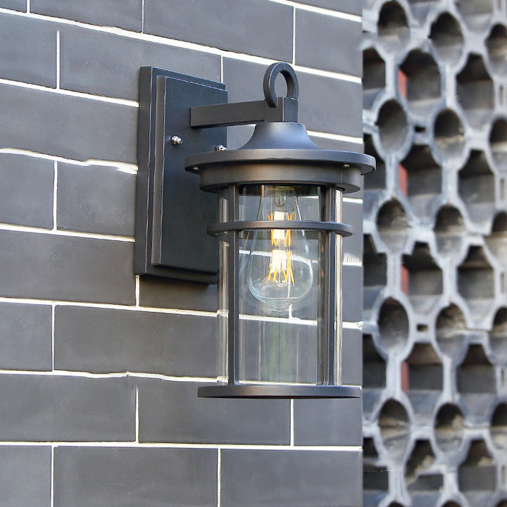 Contemporary Industrial Cylinder Aluminum Glass Shade 1-Light Waterproof Wall Sconce Lamp For Outdoor Patio | Bowlift
