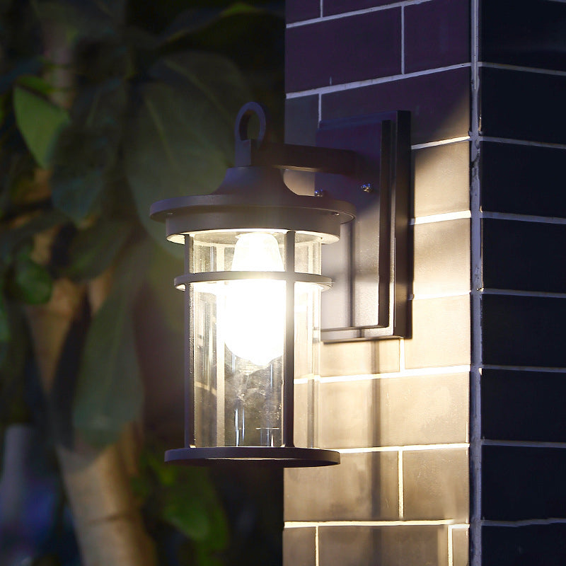 Contemporary Industrial Cylinder Aluminum Glass Shade 1-Light Waterproof Wall Sconce Lamp For Outdoor Patio | Bowlift