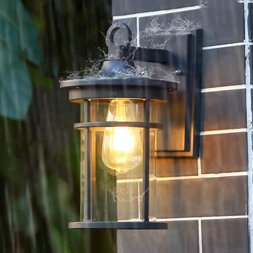 Contemporary Industrial Cylinder Aluminum Glass Shade 1-Light Waterproof Wall Sconce Lamp For Outdoor Patio | Bowlift