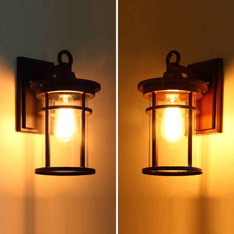 Contemporary Industrial Cylinder Aluminum Glass Shade 1-Light Waterproof Wall Sconce Lamp For Outdoor Patio | Bowlift