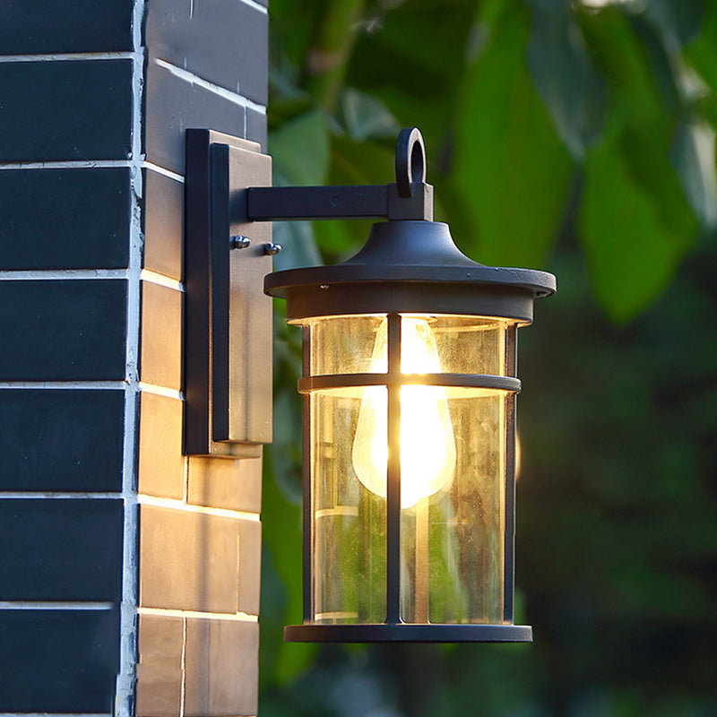 Contemporary Industrial Cylinder Aluminum Glass Shade 1-Light Waterproof Wall Sconce Lamp For Outdoor Patio | Bowlift